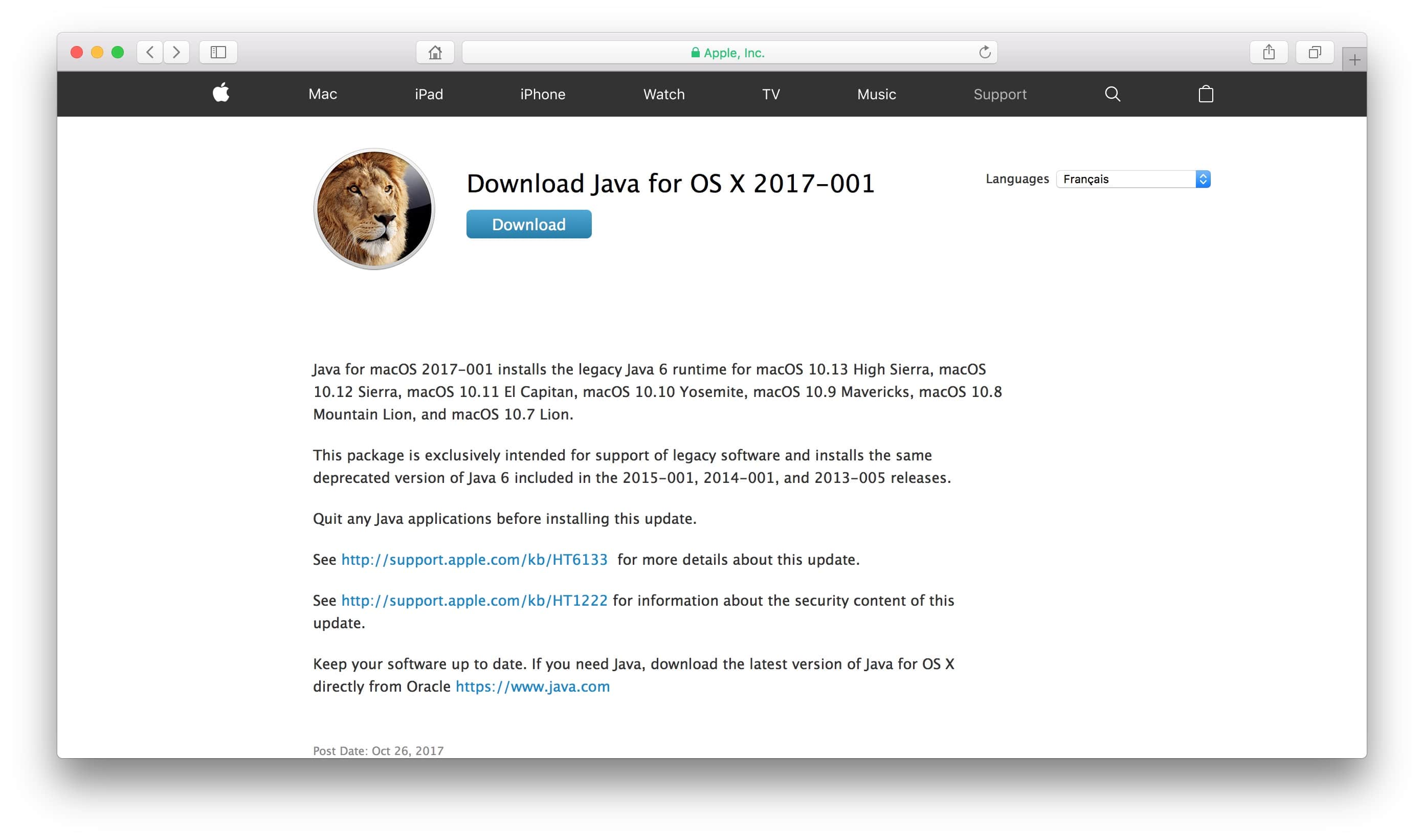 java update for mac os sierra